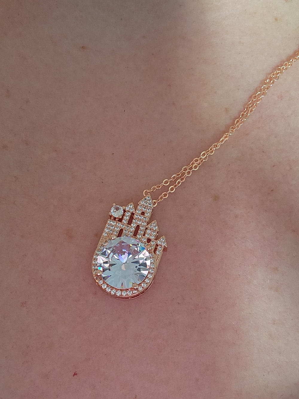 Elegant Rose Gold Crystal Halo Pendant Necklace